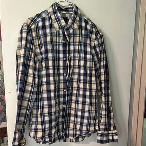 J. Crew Blue and White Casual Button Down Shirt